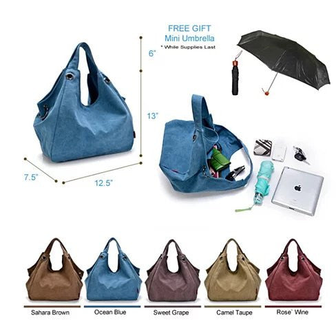 Discovery Journey Canvas Shoulder Bag with FREE Mini Umbrella by VistaShops